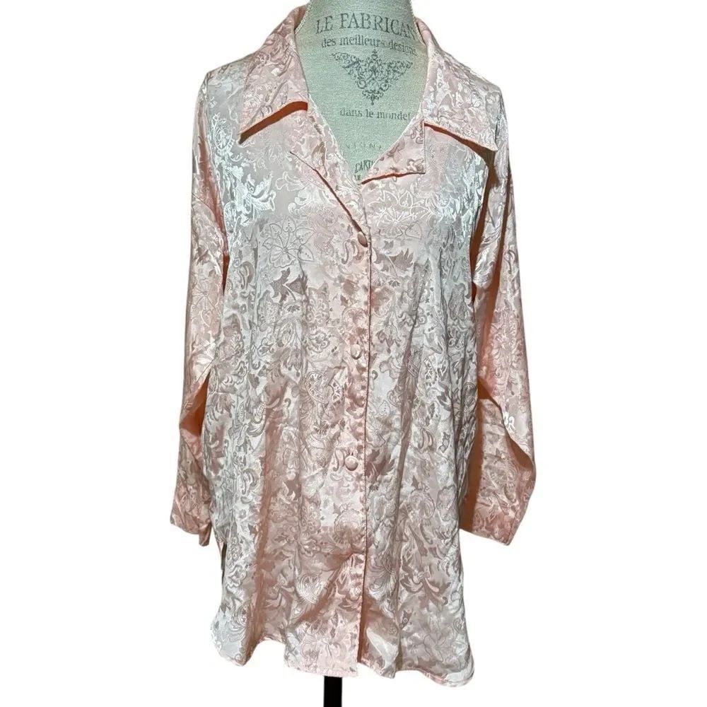 Vintage Victoria's Secret Gold Label Blush Pink Floral Brocade Satin Sleep Shirt